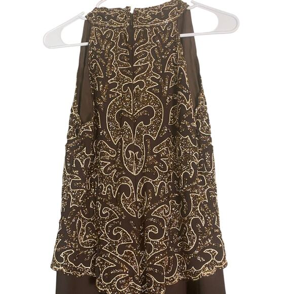 J Kara New York Beaded Evening Gown Dress Size 8 Brown Chiffon Formal Occasion - Picture 3 of 5